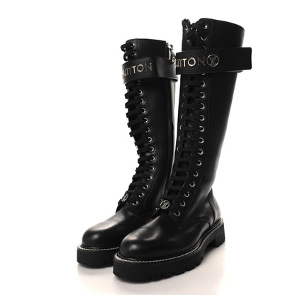Louis Vuitton Monogram Calfskin Territory Tall Lace Up Ranger Boots 36.5 Black 3 of 7