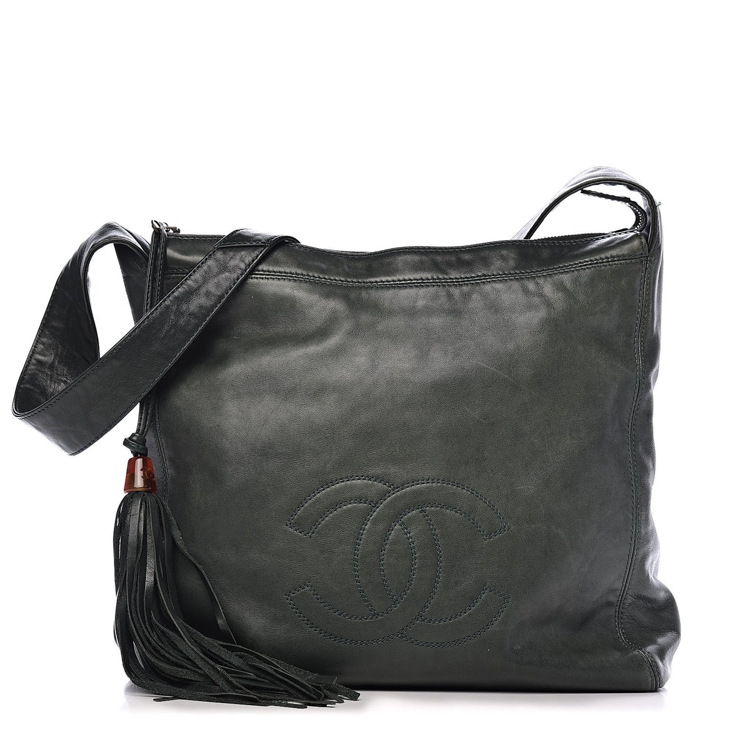 Lambskin CC Tassel Shoulder Bag Dark Green