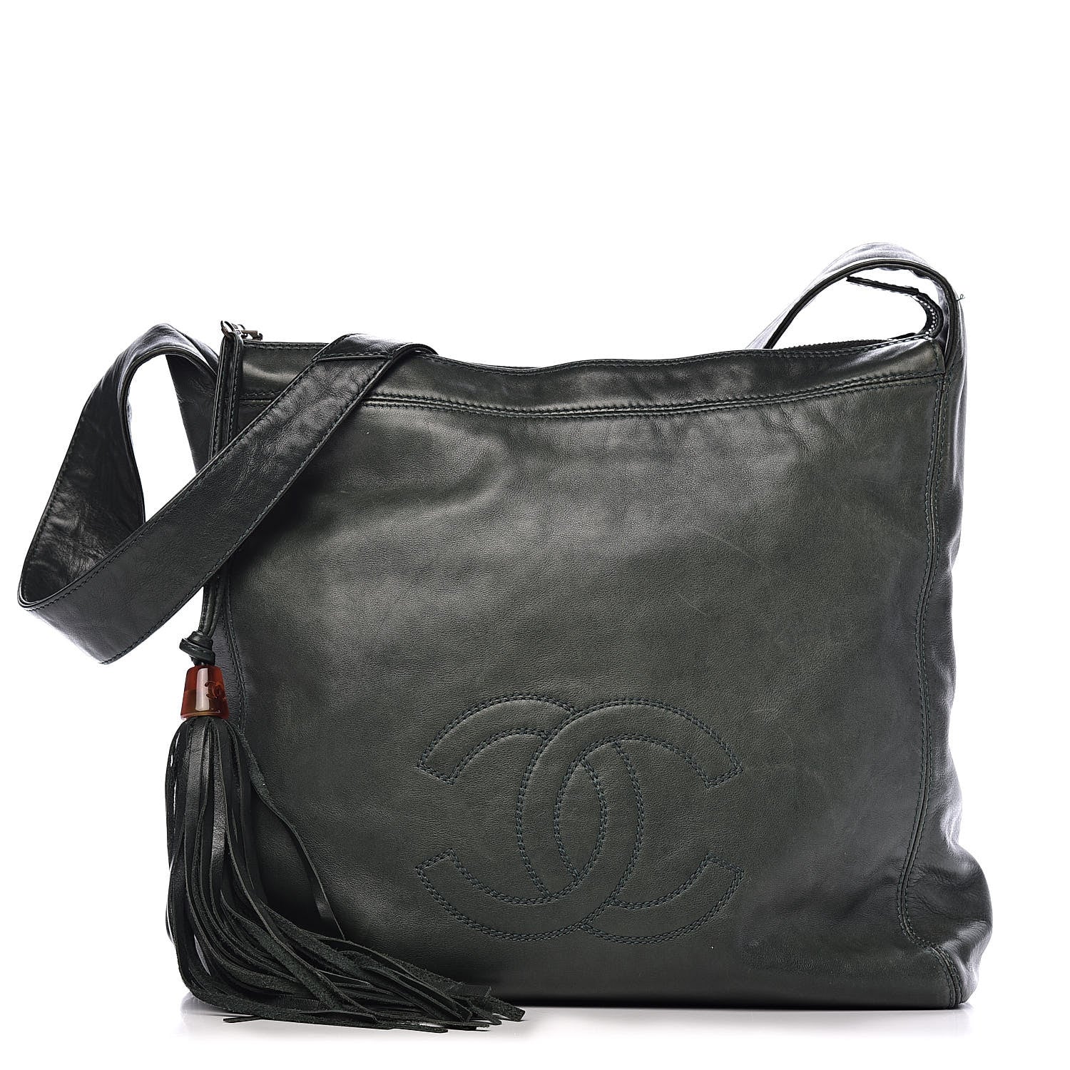 Chanel Lambskin CC Tassel Shoulder Bag Dark Green 1 of 12