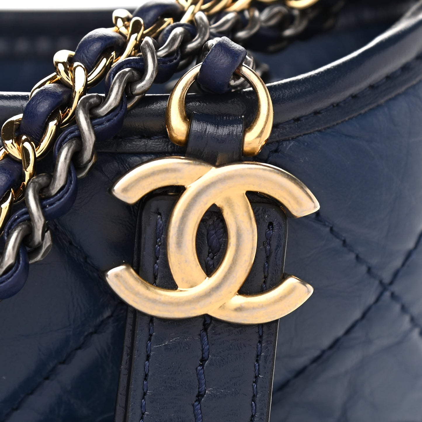 Aged Calfskin Quilted Small Gabrielle Hobo Navy