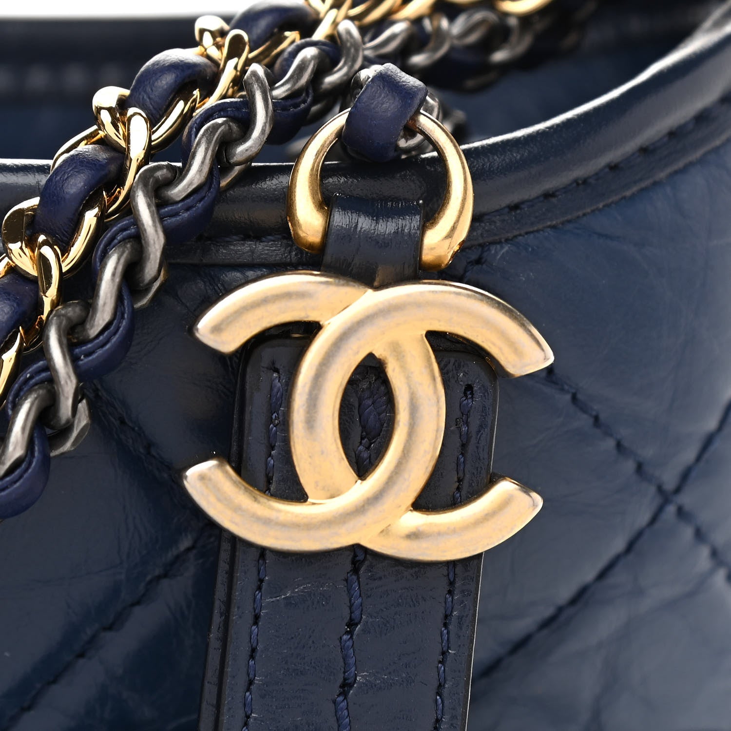 Chanel Aged Calfskin Quilted Small Gabrielle Hobo Navy 8 of 10