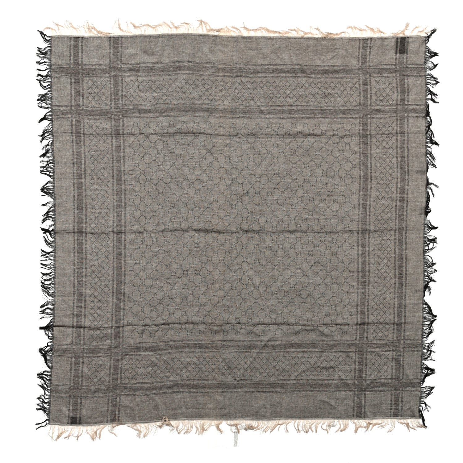 Gucci Wool Silk GG Monogram Diamante Plaid Surviee Shawl Beige Dark Brown 1 of 3