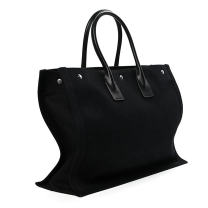 Saint Laurent Linen Calfskin Rive Gauche Tote Black 2 of 4