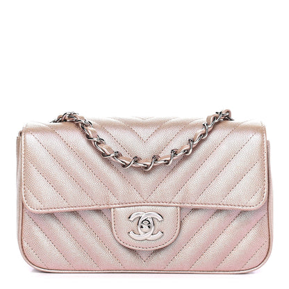 Chanel Iridescent Caviar Chevron Quilted Mini Rectangular Flap Light Gold 1 of 4