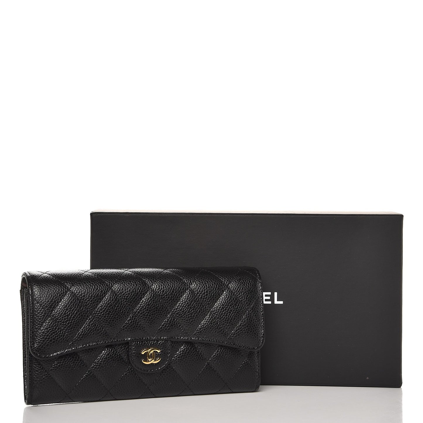 Caviar Quilted Large Gusset Flap Wallet Black