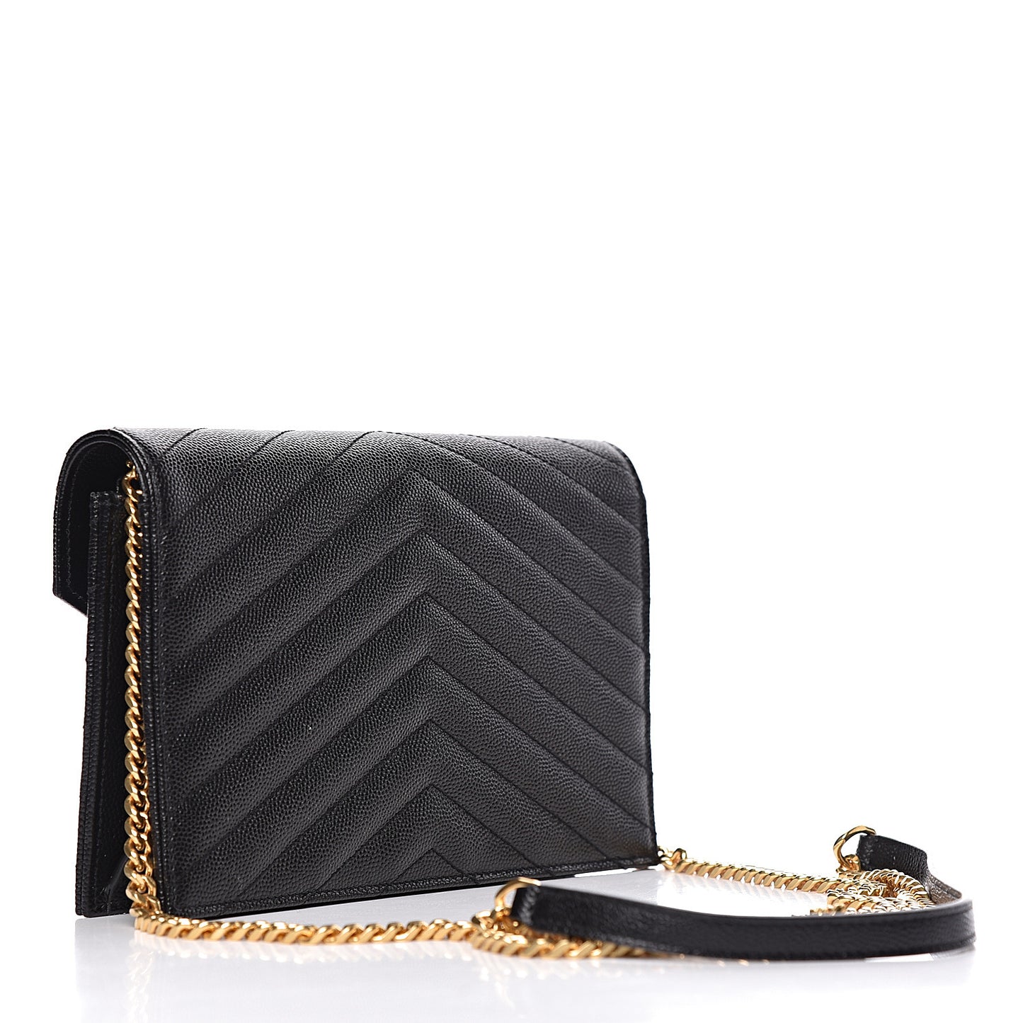 Grain De Poudre Matelasse Chevron Monogram Envelope Chain Wallet Black