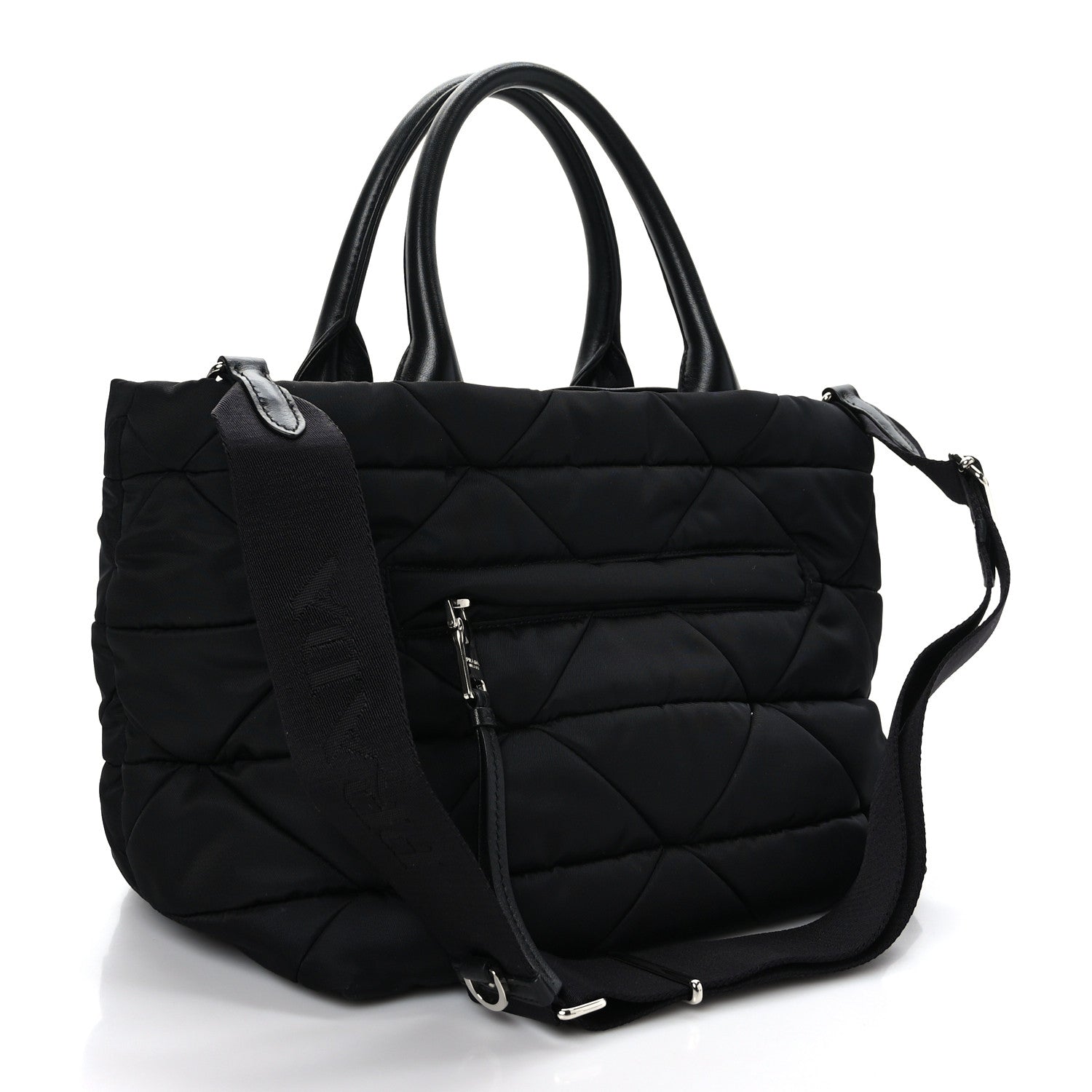 Prada Re-Nylon Nappa Triangle Quilted Padded Small Double Handled Zip Tote Black 3 of 8