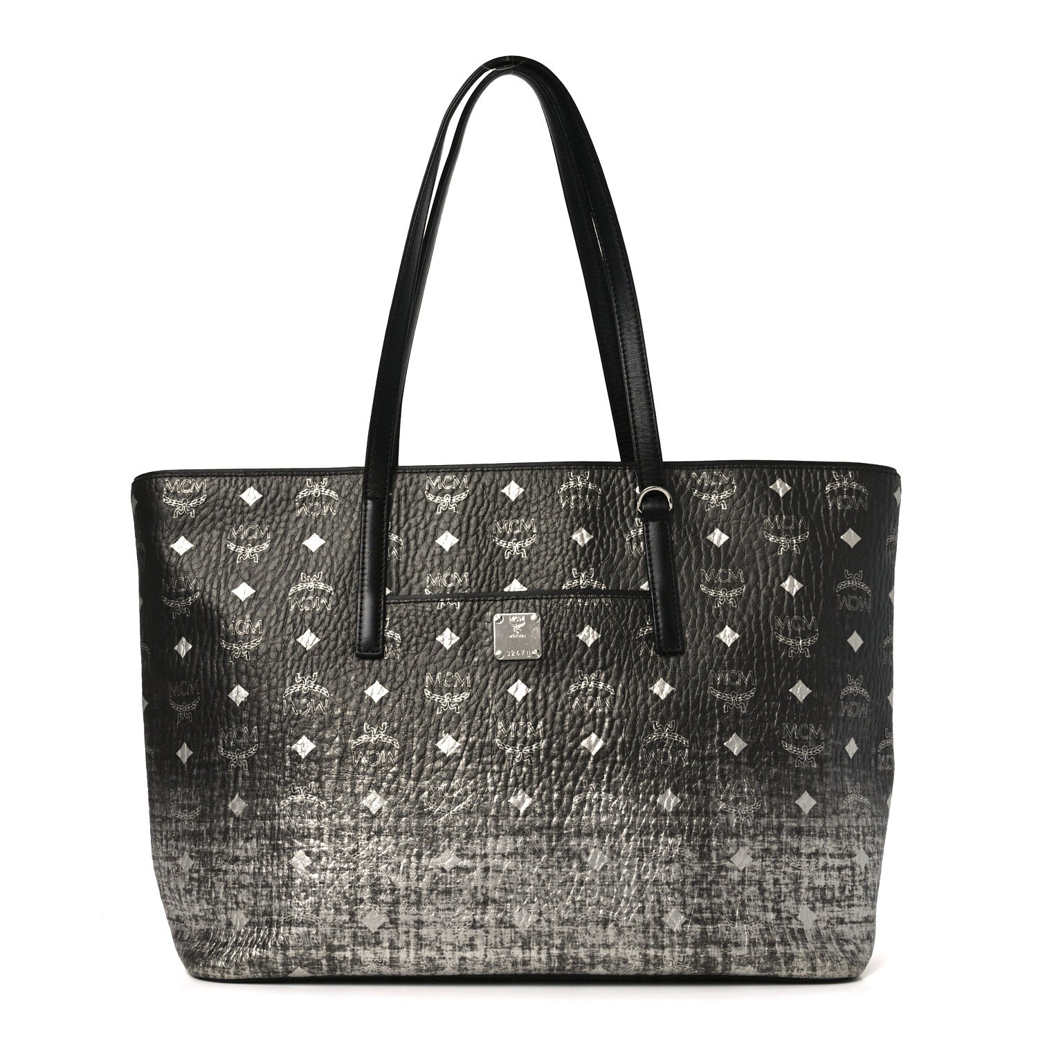 MCM Visetos Anya Zip Top Shopper Tote Black Silver 1 of 11