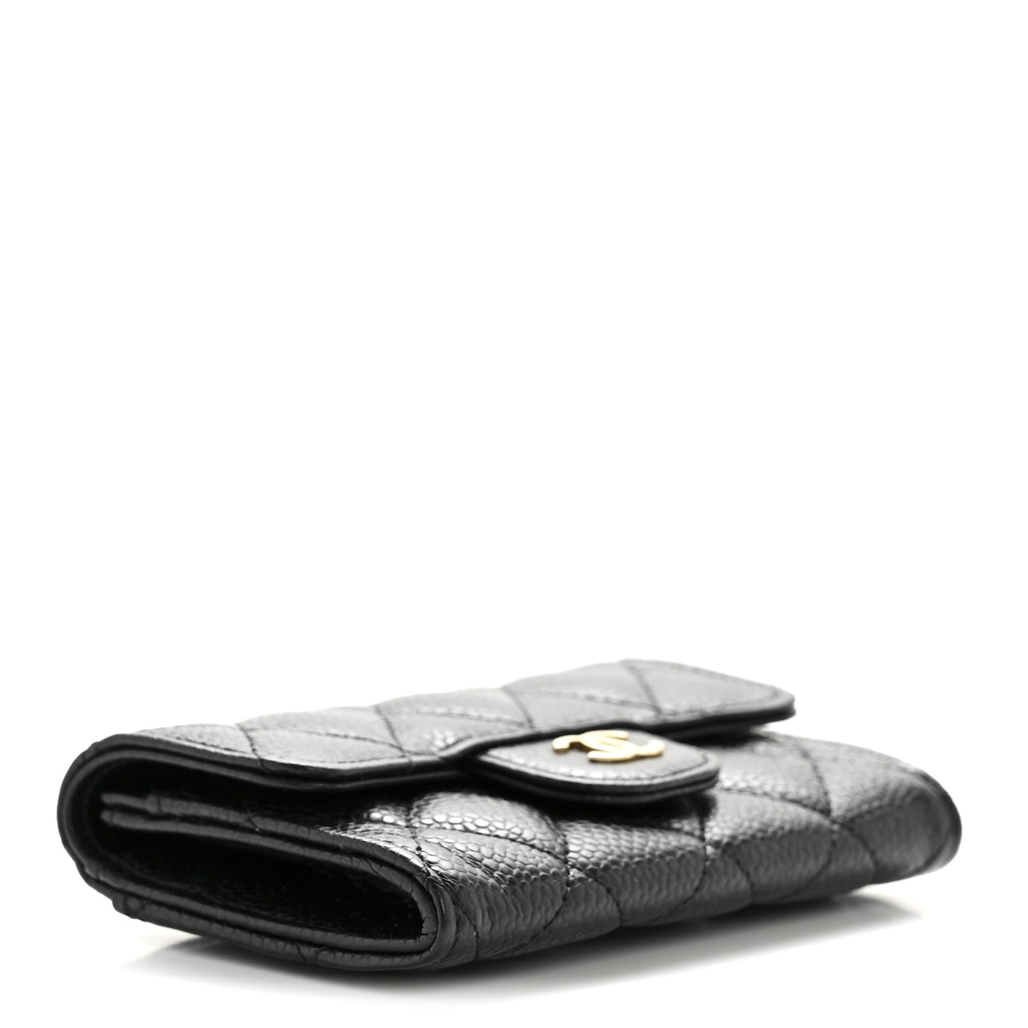Caviar Quilted Flap Card Holder Wallet Black