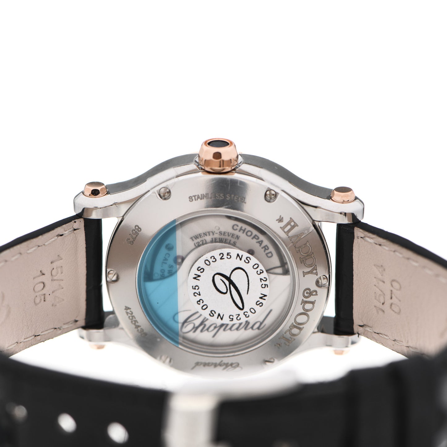 Stainless Steel 18K Rose Gold Alligator 5 Diamond 30mm Happy Sport Automatic Watch