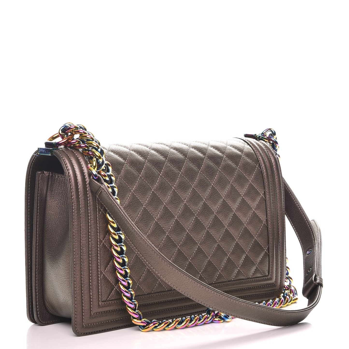 Iridescent Goatskin Quilted New Medium Boy Flap Dark Gold