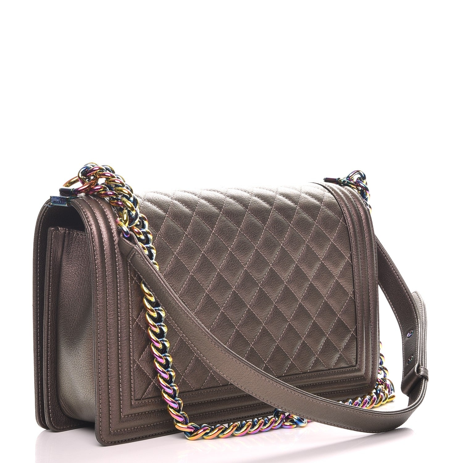 Chanel Iridescent Goatskin Quilted New Medium Boy Flap Dark Gold 4 of 9