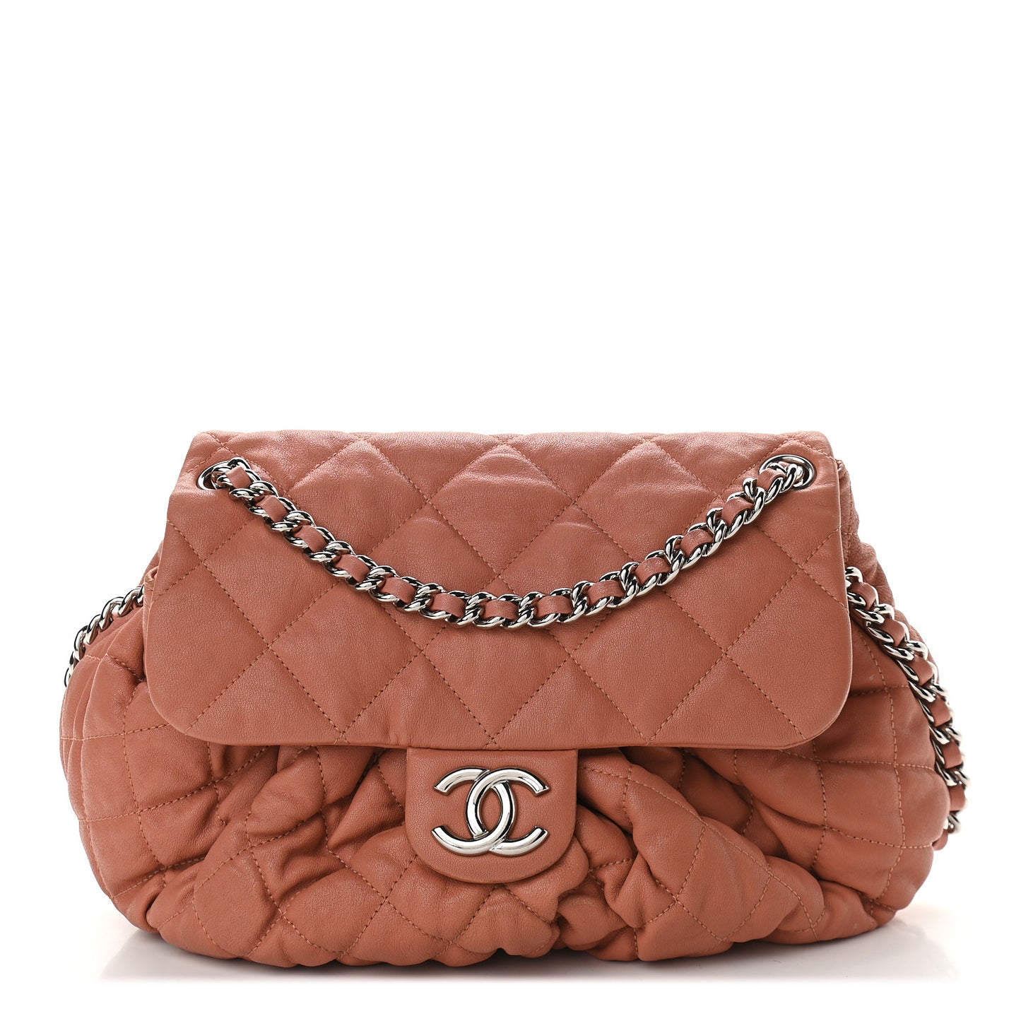 Washed Lambskin Quilted Medium Chain Around Flap Pink