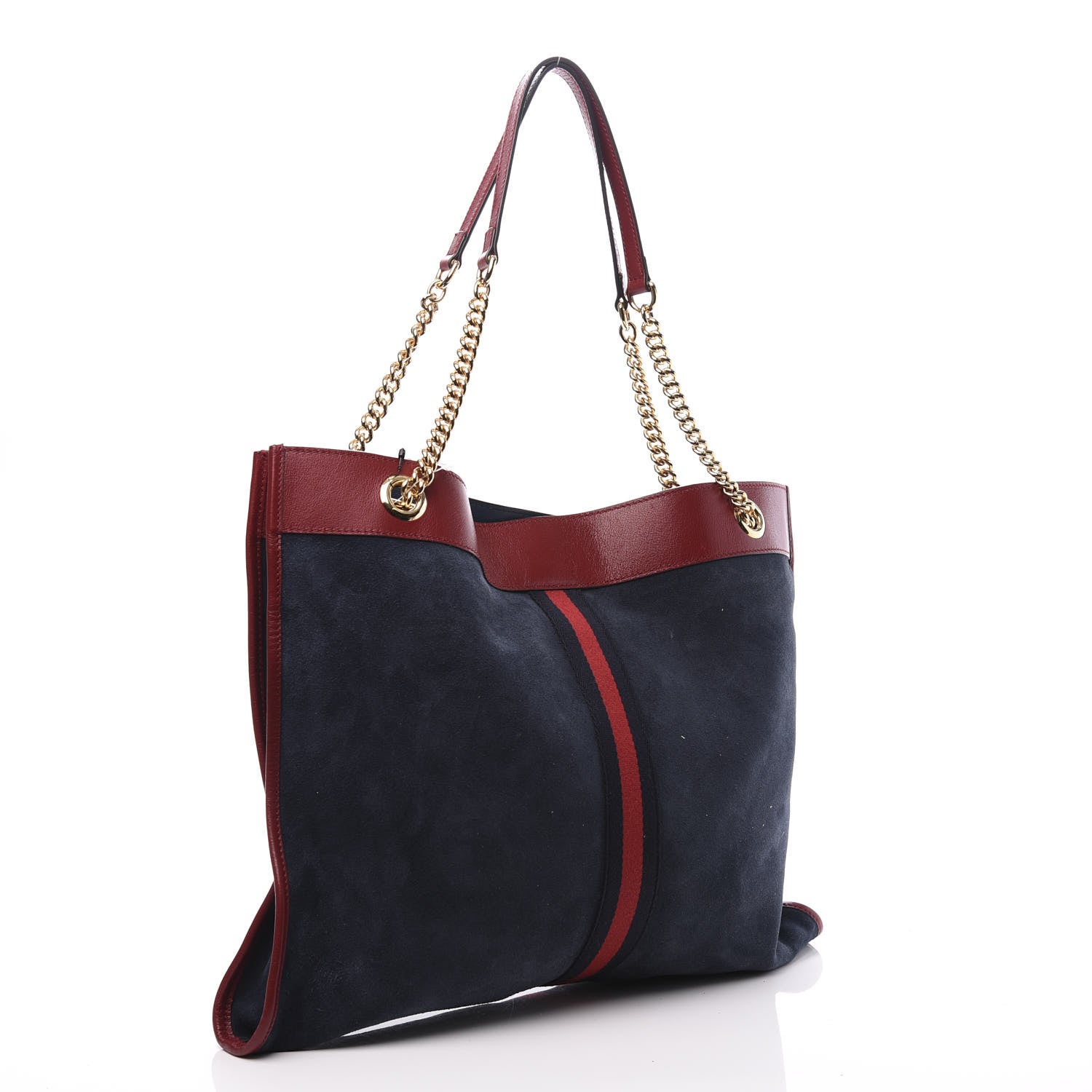 Gucci Suede Calfskin Large Rajah Chain Tote New Blue Romantic Cherry 8 of 12