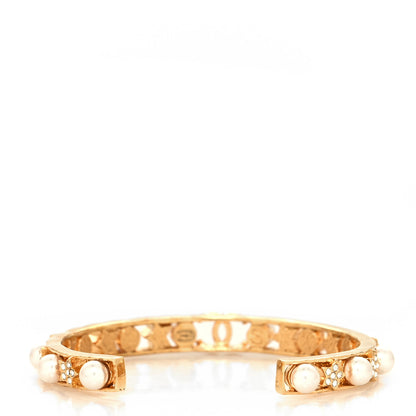 Chanel Pearl Crystal CC Star Cuff Bracelet Gold 3 of 5