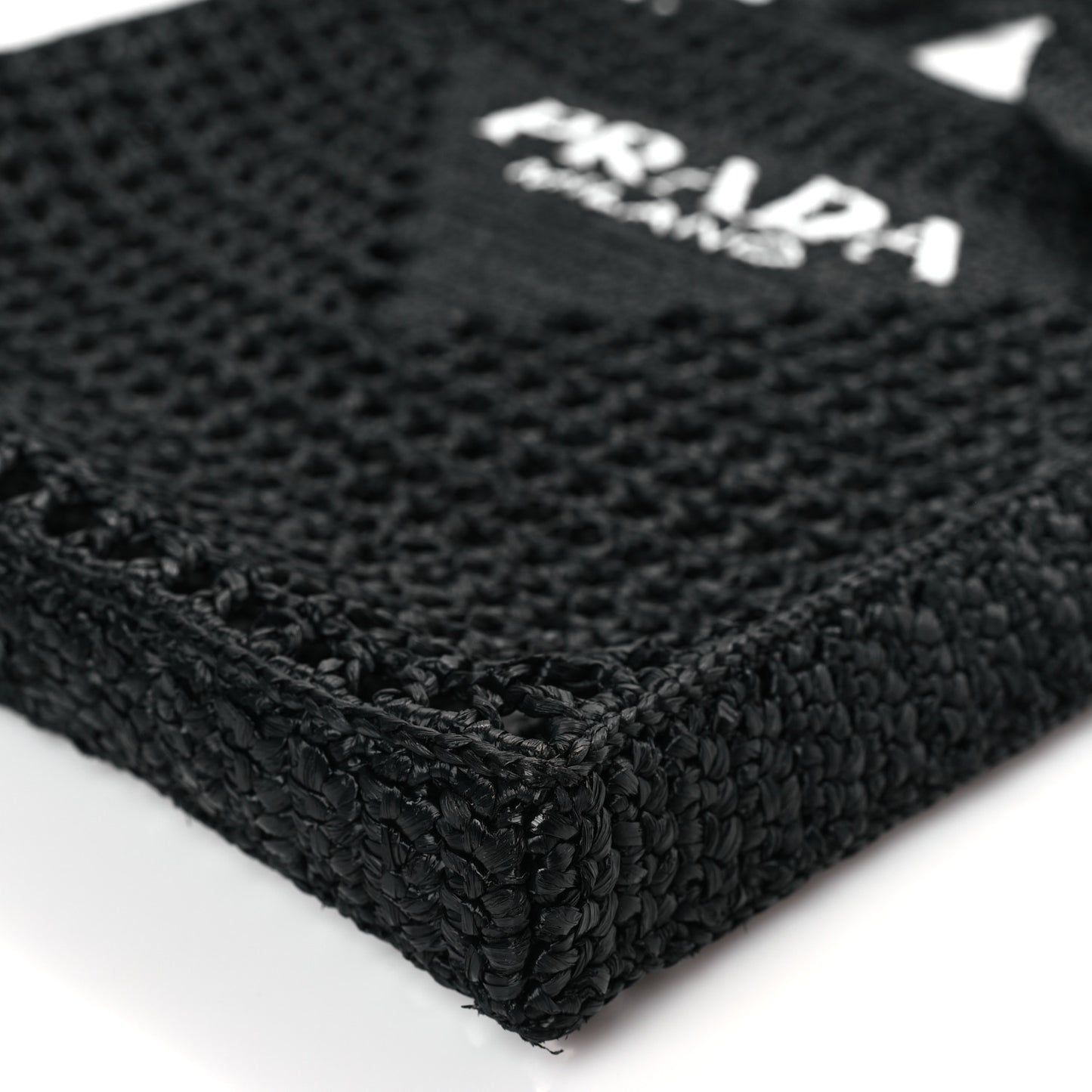 Yarn Raffia Effect Crochet Logo Embroidered Tote Bag Black