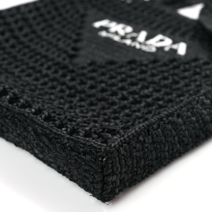 Prada Yarn Raffia Effect Crochet Logo Embroidered Tote Bag Black 8 of 8