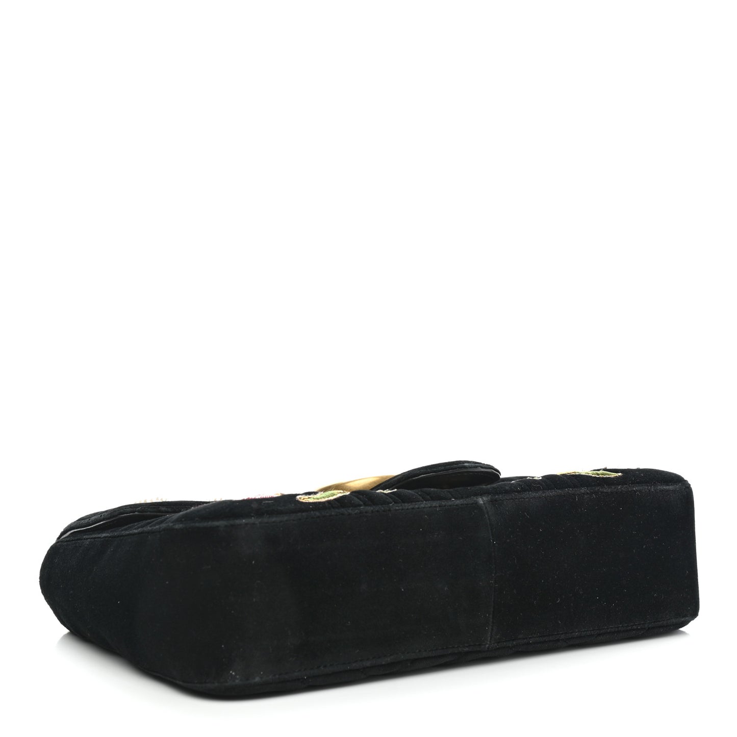 Velvet Matelasse Loved Embroidered Medium GG Marmont Shoulder Bag Black