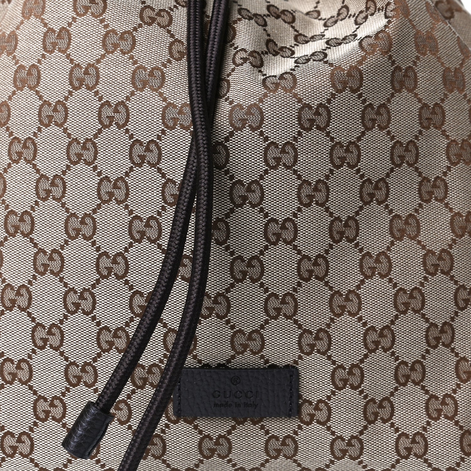 Gucci Monogram Dollar Calfskin O Drawstring Backpack Beige Ebony Testa di Moro Dark Chocolate 8 of 10