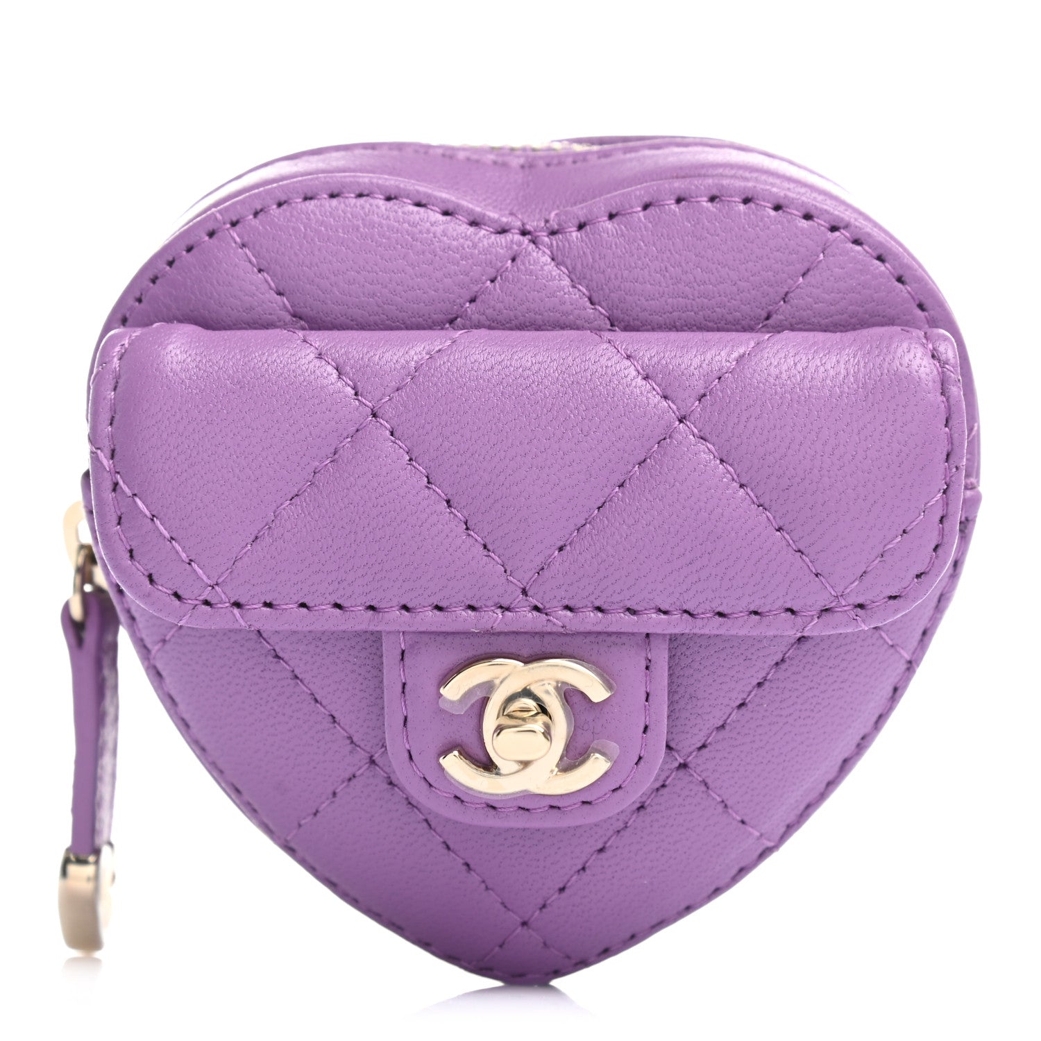 Chanel Lambskin Quilted CC In Love Heart Zipped Arm Coin Purse Purple 1 of 8