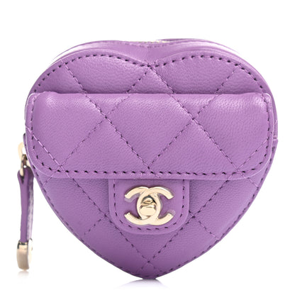 Chanel Lambskin Quilted CC In Love Heart Zipped Arm Coin Purse Purple 1 of 8