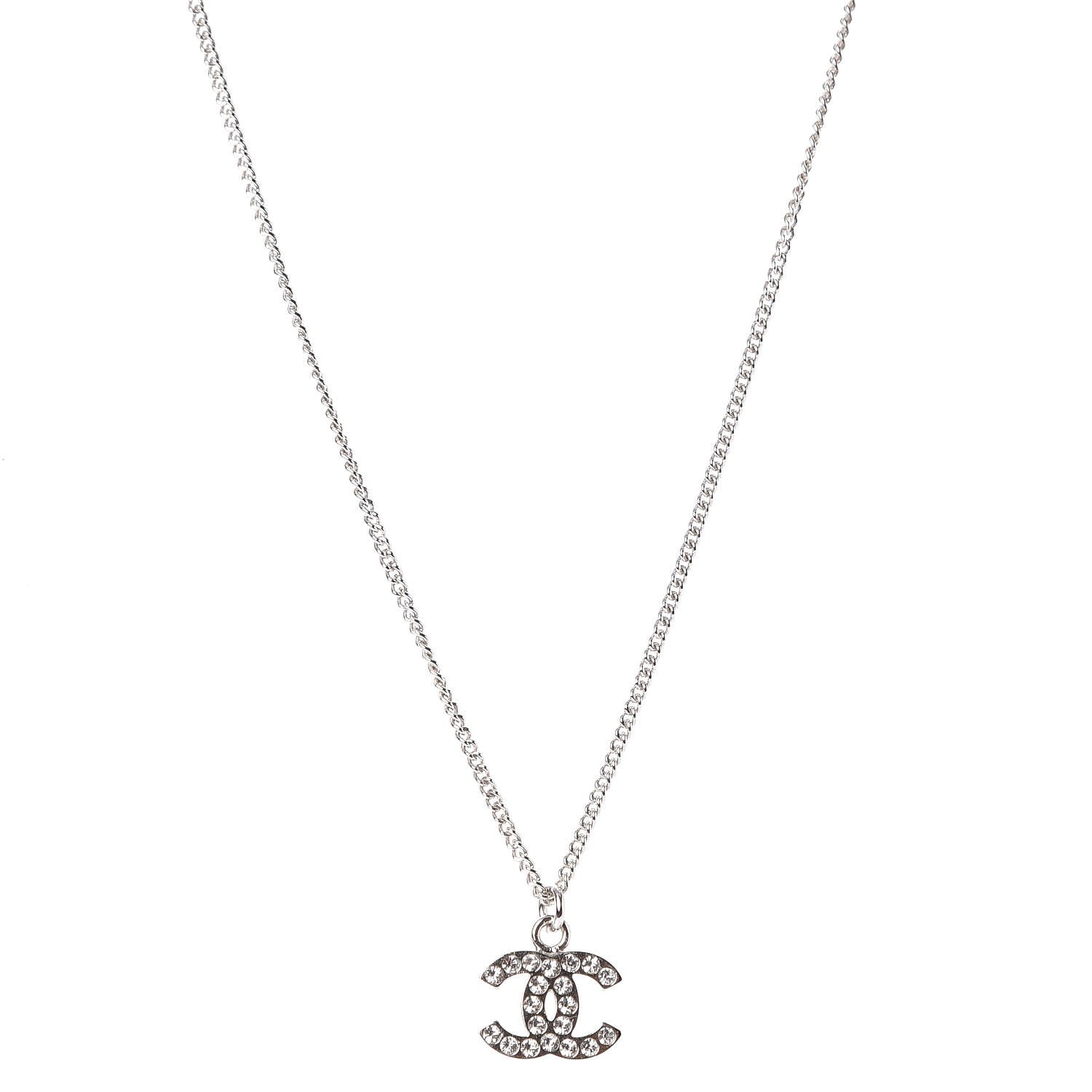 Chanel Crystal Timeless CC Necklace Silver 1 of 7