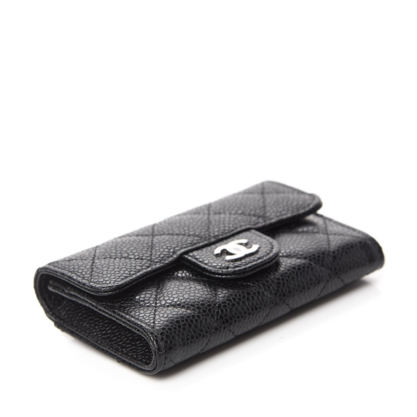 Caviar Quilted Flap Card Holder Wallet Black