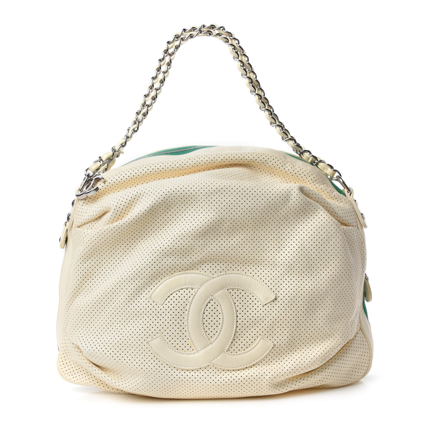 Lambskin Perforated Baseball Spirit Ligne Bag White Green