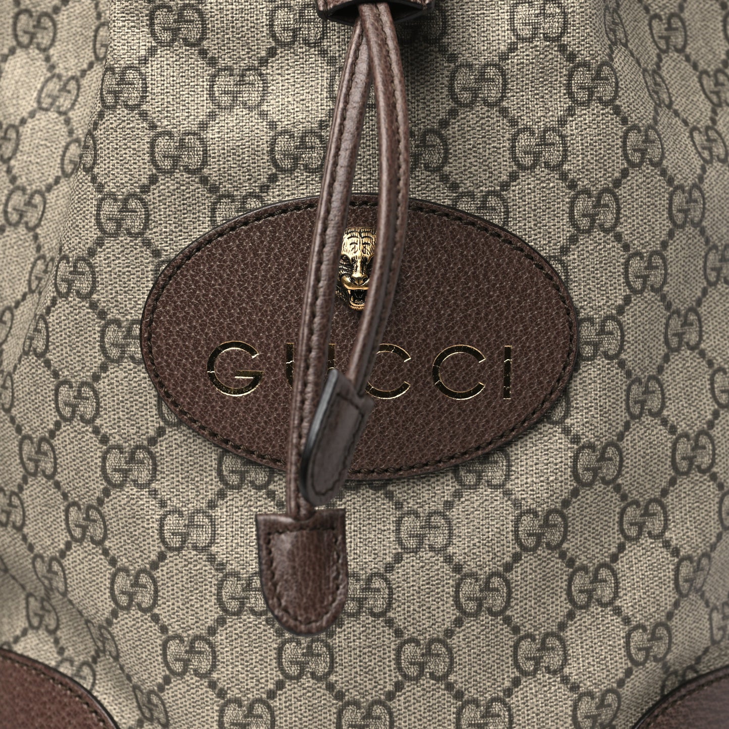 GG Supreme Monogram Neo Vintage Drawstring Bucket Backpack Beige New Acero Crop