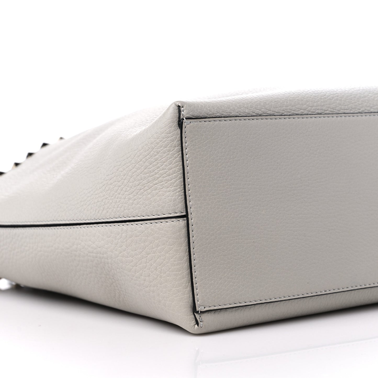 Grained Calfskin Rockstud Shoulder Tote Opal Grey