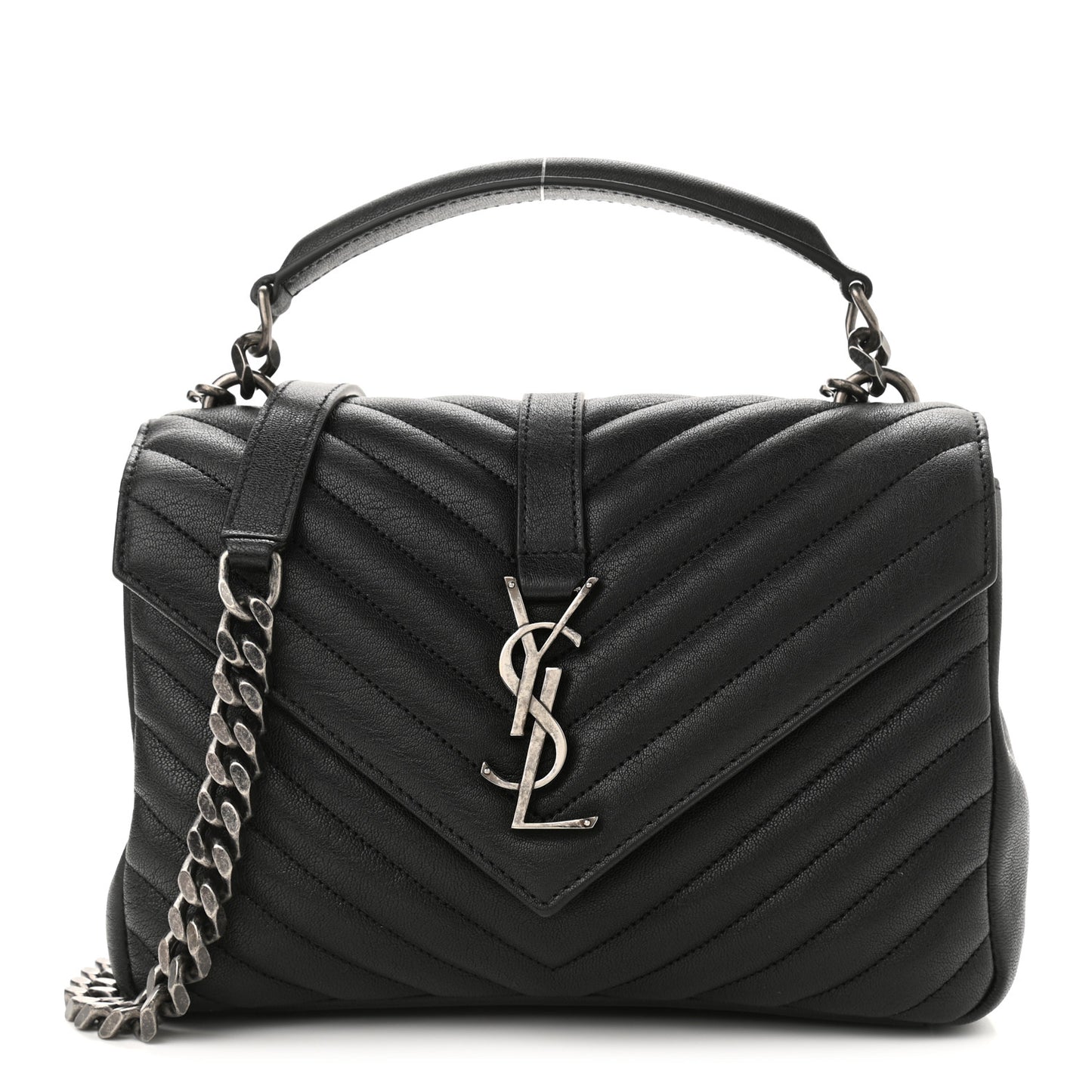 Sheepskin Matelasse Chevron Monogram Medium College Bag Black