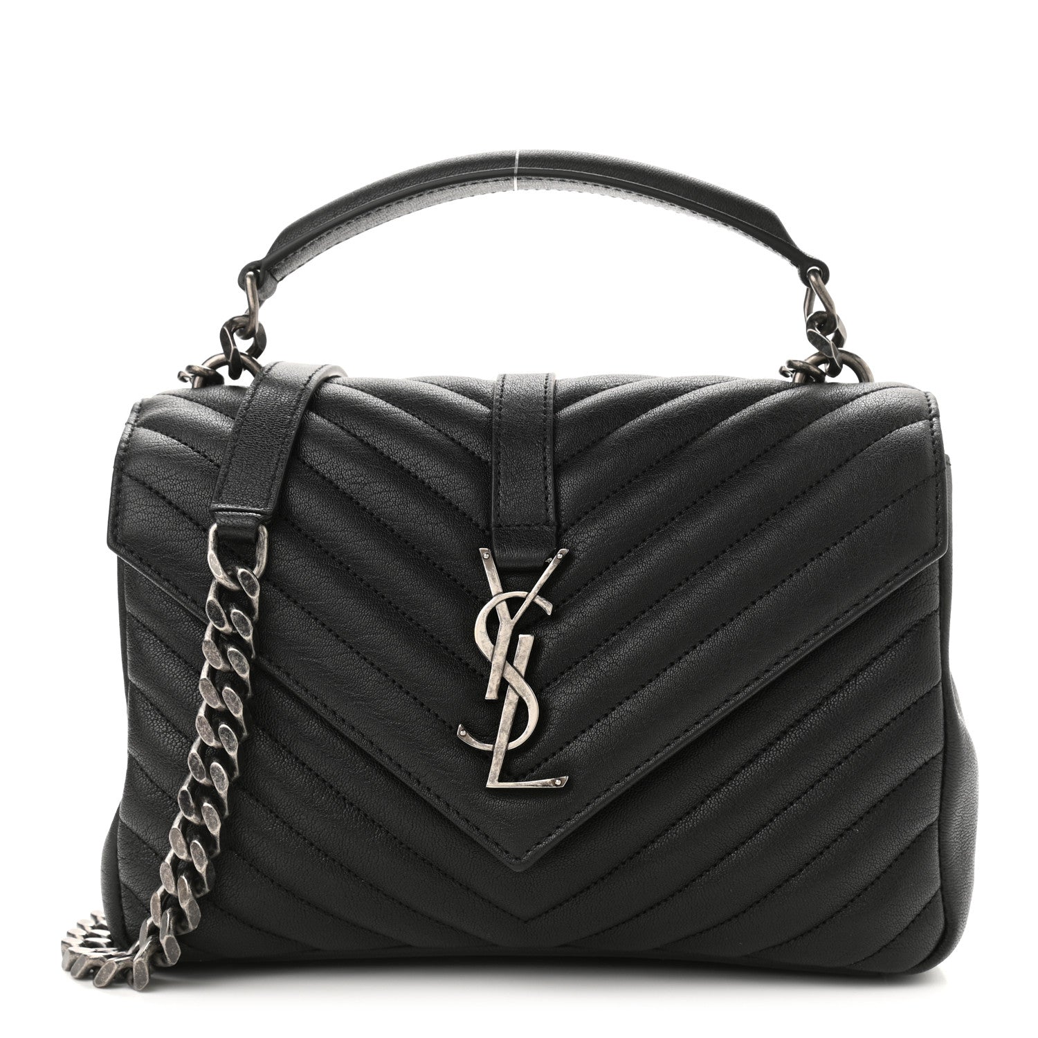 Saint Laurent Sheepskin Matelasse Chevron Monogram Medium College Bag Black 1 of 10