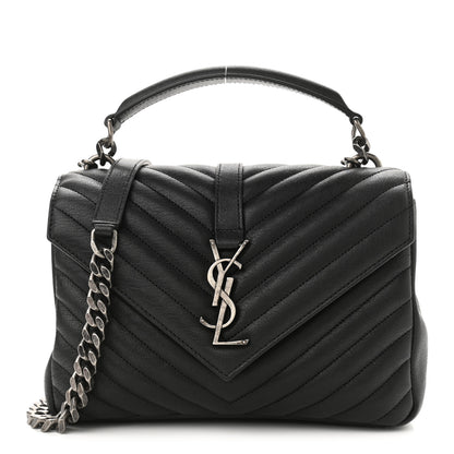 Saint Laurent Sheepskin Matelasse Chevron Monogram Medium College Bag Black 1 of 10
