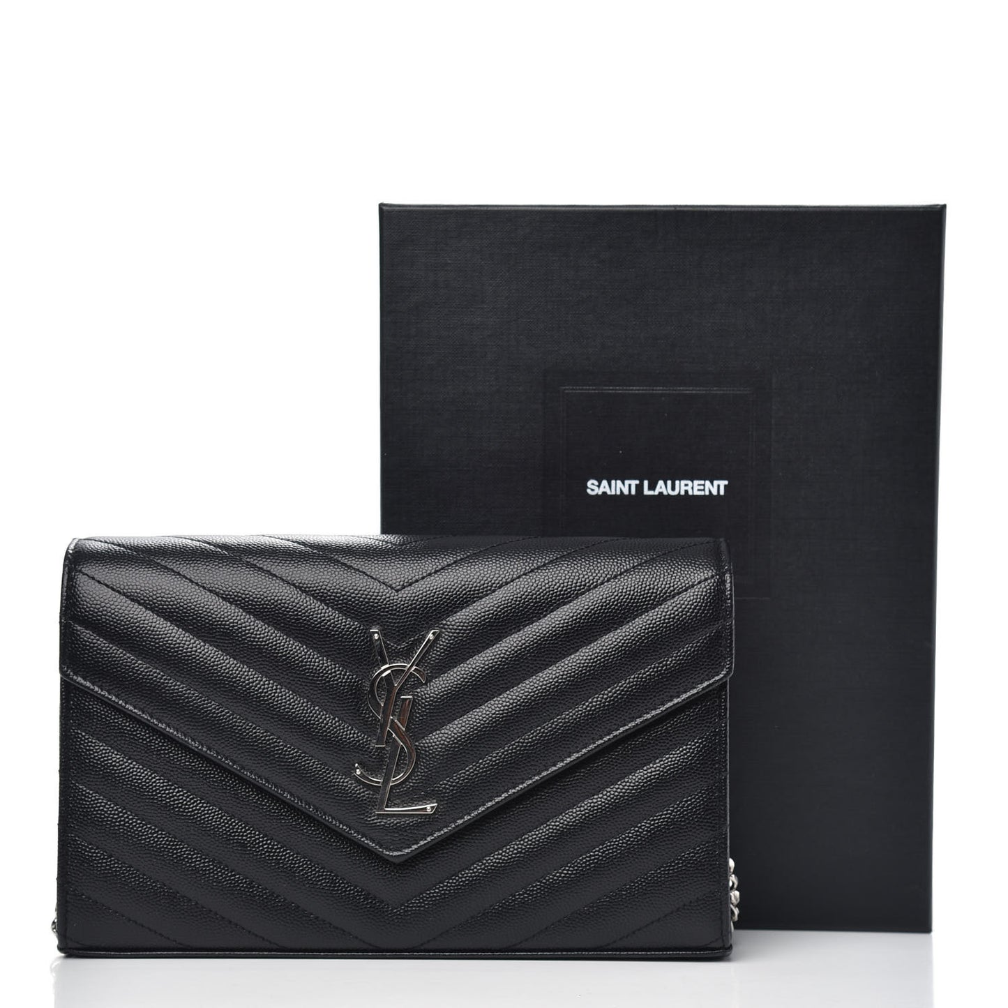 Grain De Poudre Matelasse Chevron Monogram Chain Wallet Black