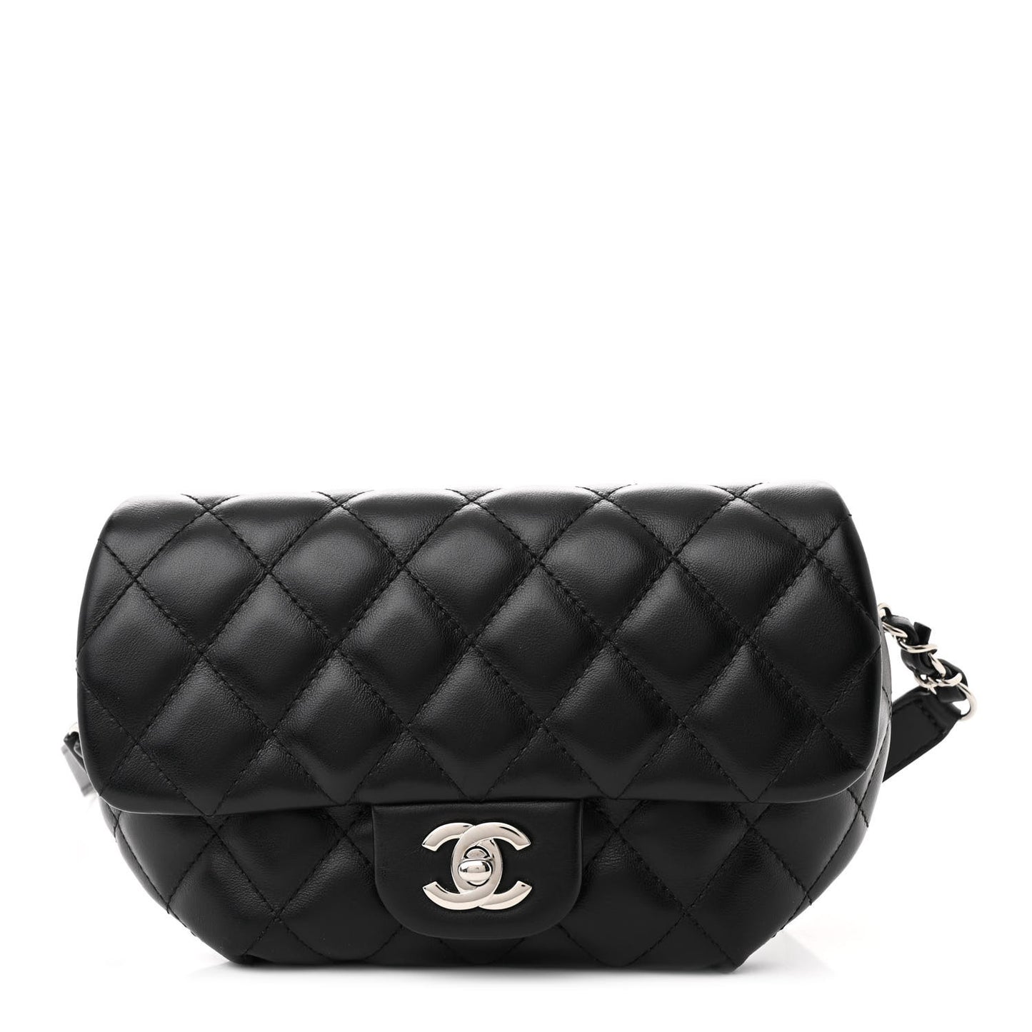 Calfskin Quilted CC Uniform Flap Belt Bag Black