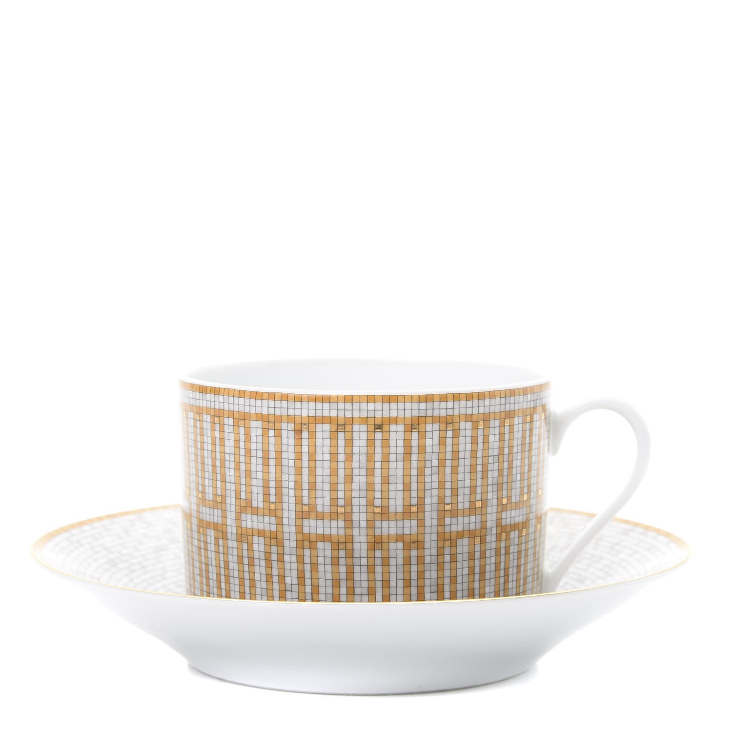 Hermes Porcelain Mosaique Au 24 Gold Breakfast Cup and Saucer 1 of 9