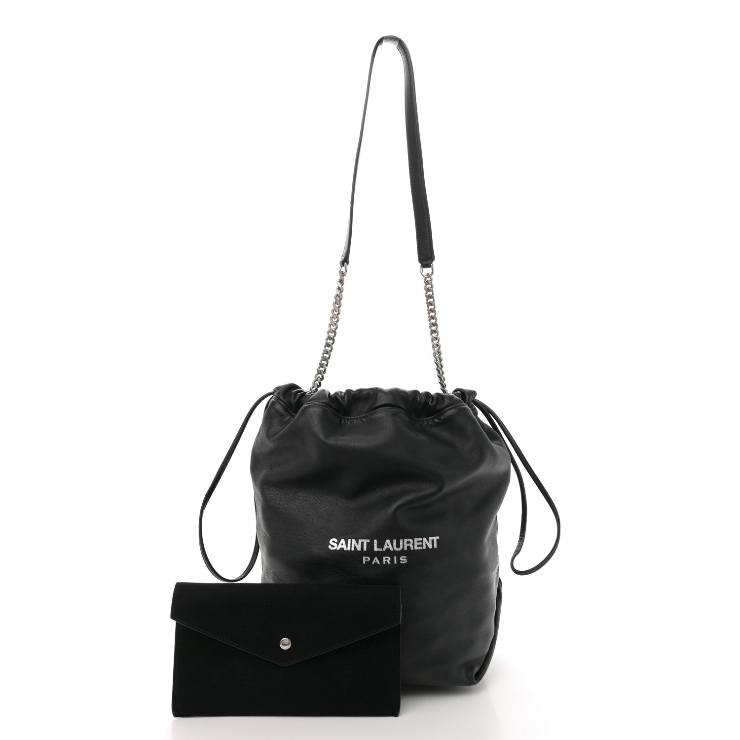 Saint Laurent Lambskin Teddy Drawstring Bag Black 2 of 12