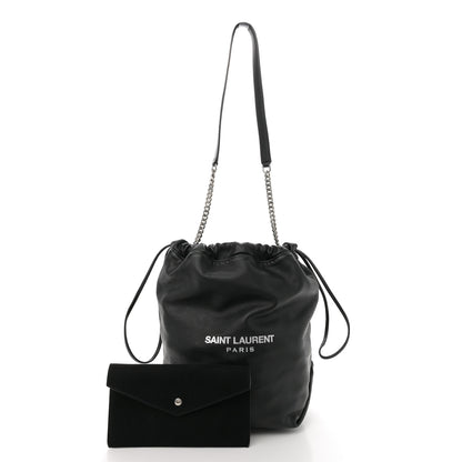 Saint Laurent Lambskin Teddy Drawstring Bag Black 2 of 12