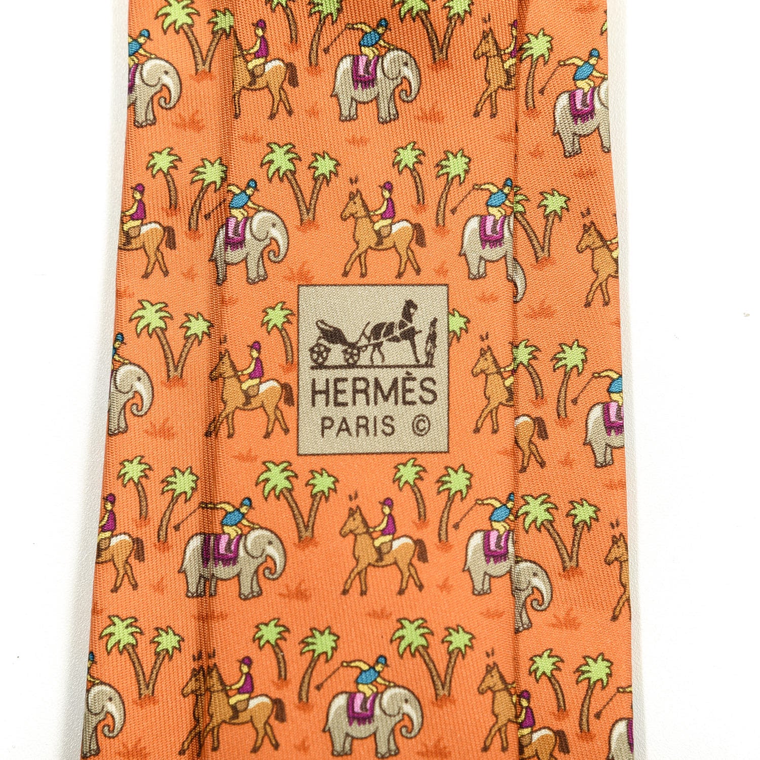 Hermes Silk Mens Indian Jockey Neck Tie Orange Vif Fuschia Vert Pomme 2 of 3