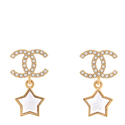 Chanel Metal Crystal Pearl CC Star Drop Earrings Gold Pearly White 1 of 5