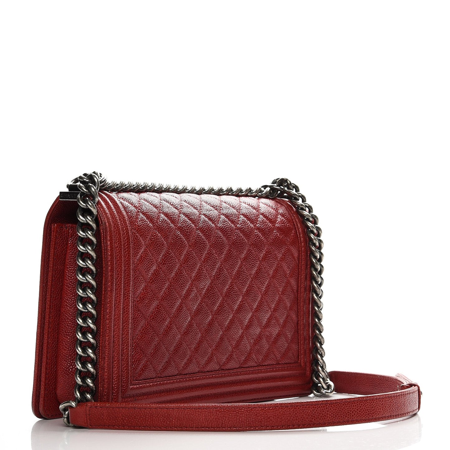 Caviar Quilted New Medium Boy Flap Dark Red