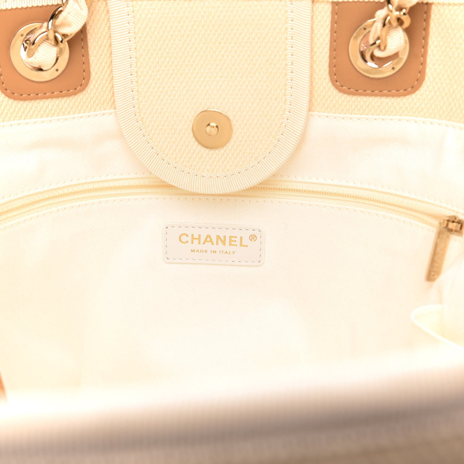 Chanel Canvas Pearl Medium Deauville Tote Ecru Beige 7 of 11
