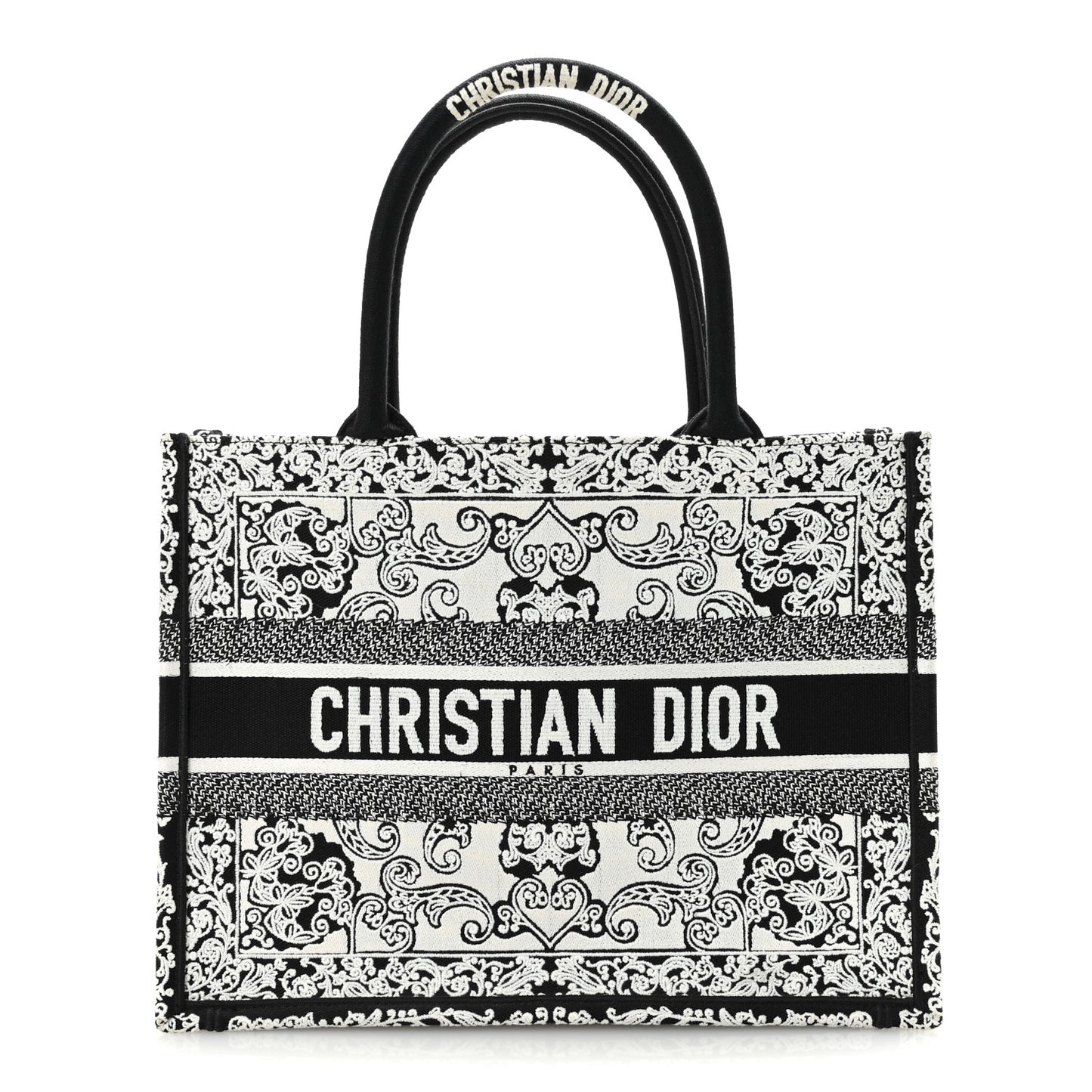 Canvas Embroidered Medium Ornamental Cornely Effect Book Tote Black White
