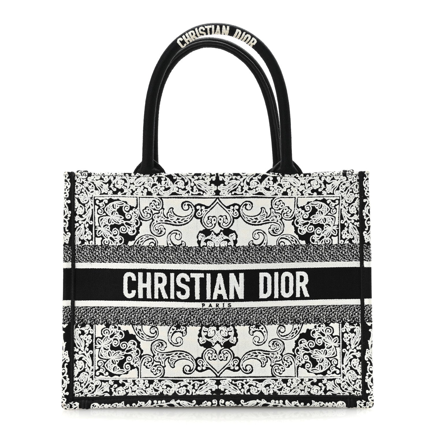 Christian Dior Canvas Embroidered Medium Ornamental Cornely Effect Book Tote Black White 1 of 9