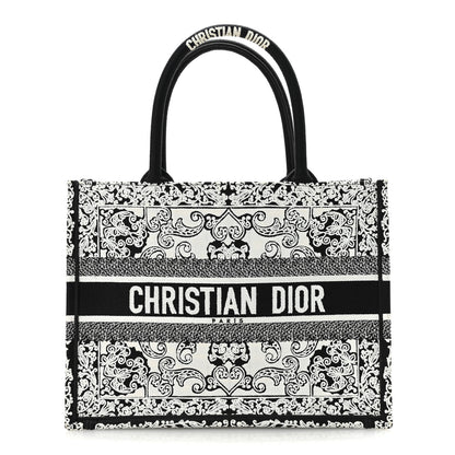 Christian Dior Canvas Embroidered Medium Ornamental Cornely Effect Book Tote Black White 1 of 9