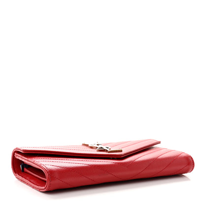Saint Laurent Grain De Poudre Matelasse Chevron Monogram Flap Wallet Red 4 of 9