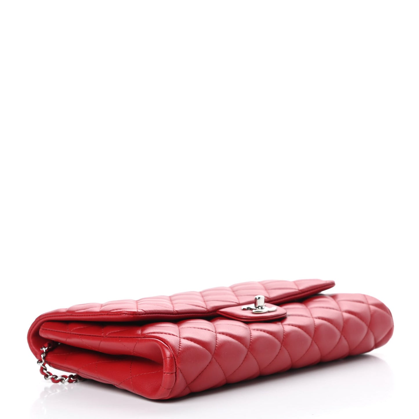 Lambskin Quilted Clutch With Chain Flap Red