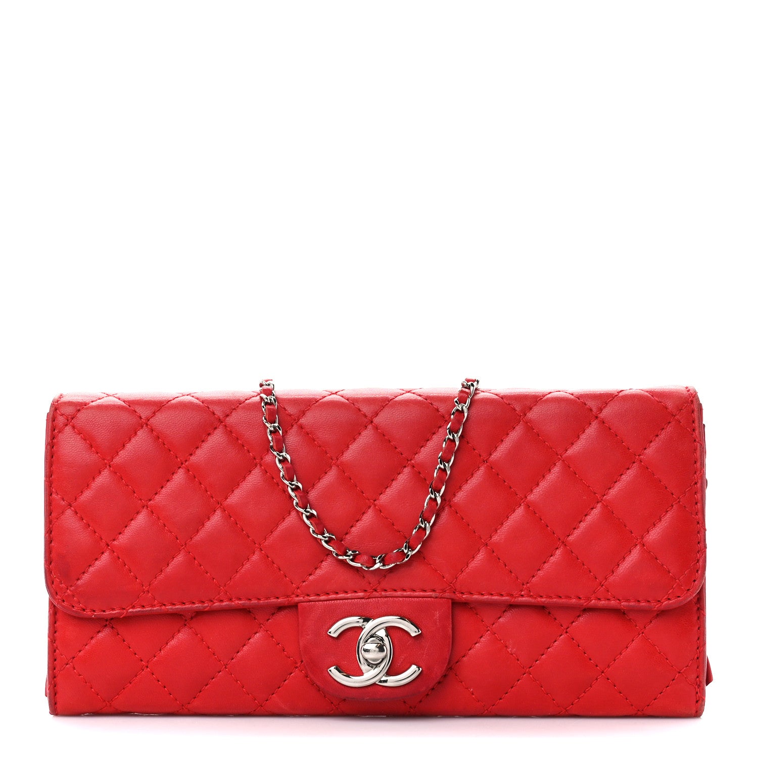 Chanel Lambskin Quilted Chain Clutch Flap Red 1 of 13