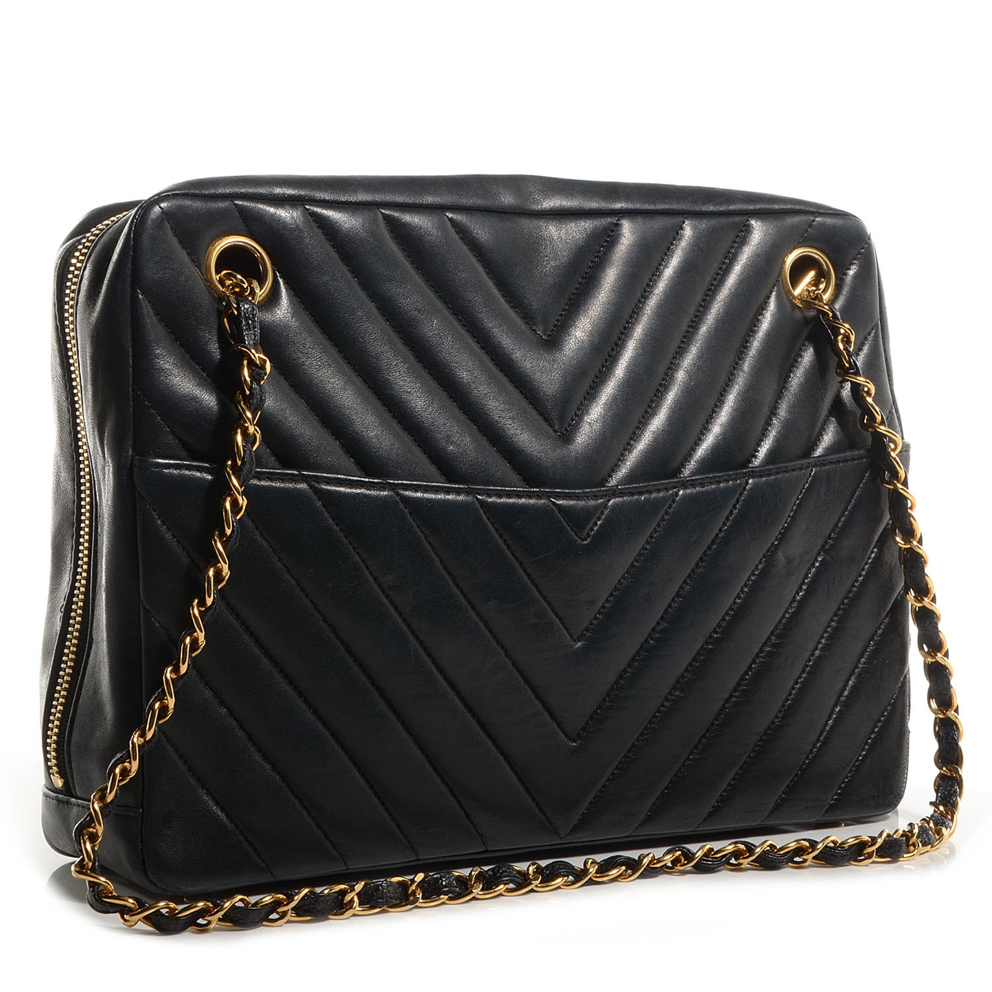 Lambskin Chevron Quilted Camera Case Black