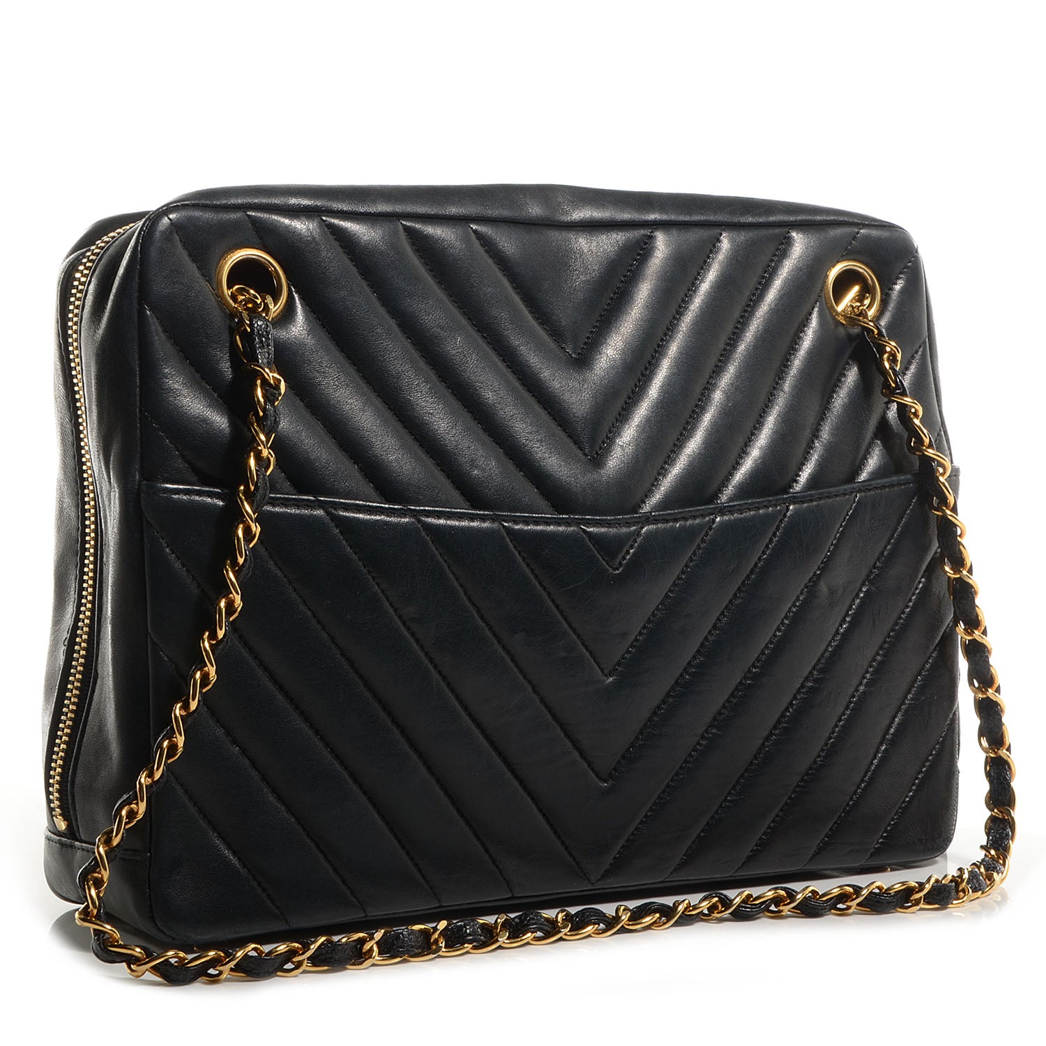 Chanel Lambskin Chevron Quilted Camera Case Black 3 of 8